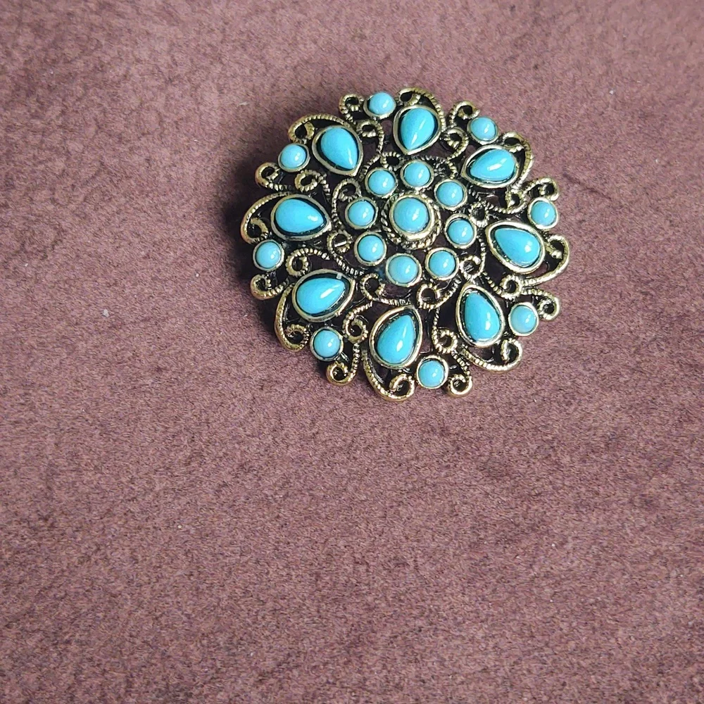 Turquoise Color Beaded Floral Brooch
